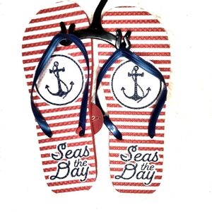 5 for $10 🥳 Seas the Day red white blue flip flop sandals